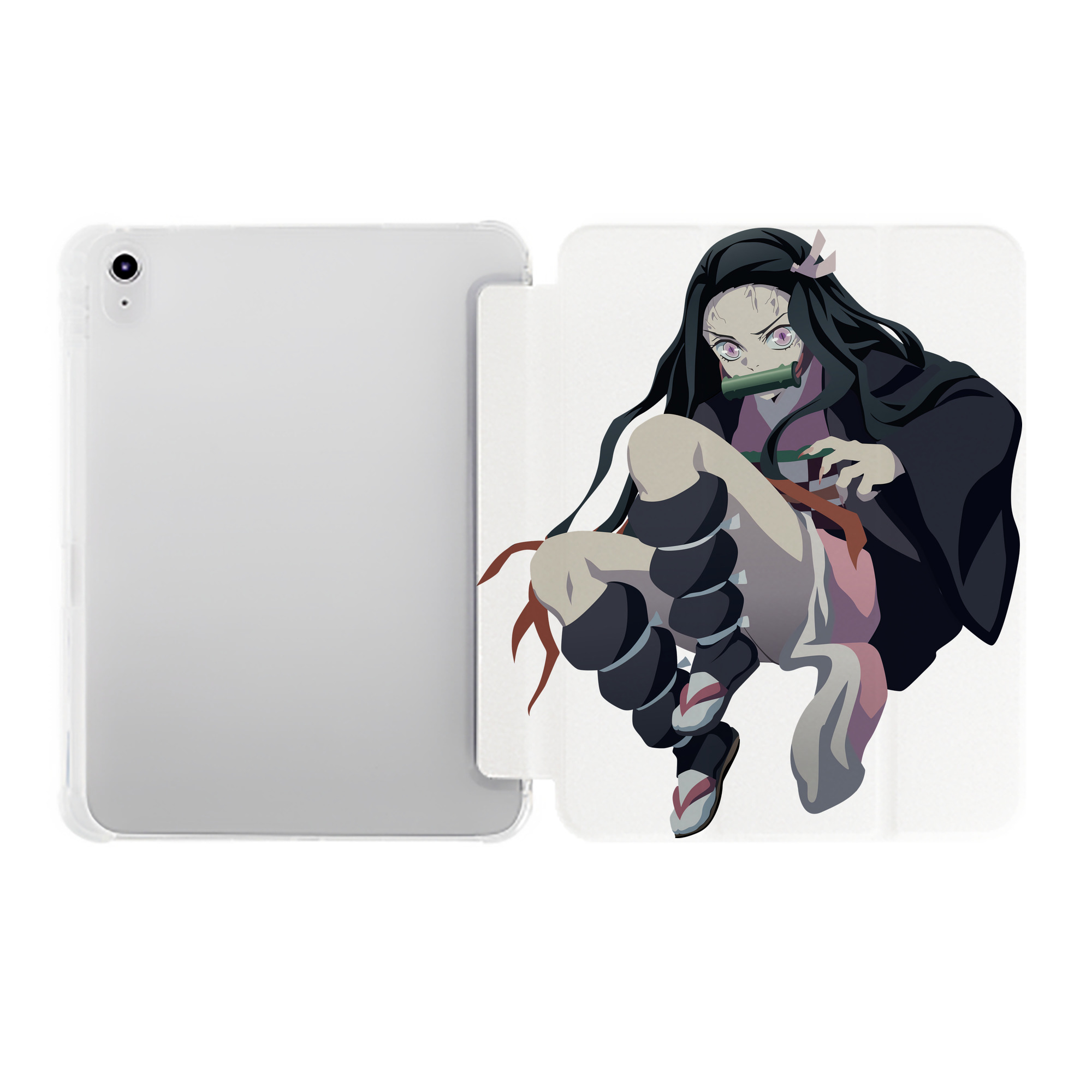（画像用） 鬼滅の刃（きめつのやいば）竈門 禰󠄀豆子／かまど ねずこ Kamado Nezuko IPad ケース ペン収納付き 三つ折りスタンド PUレザー×シリコン 対応機種9.5/10.5/10.9インチ